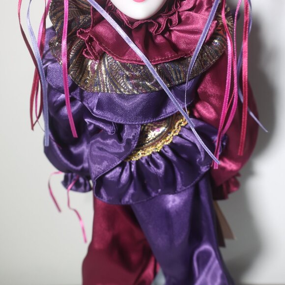 San Francisco Music Box 24" Harlequin Jester Porcelain Doll New Orleans Purple - Picture 4 of 10